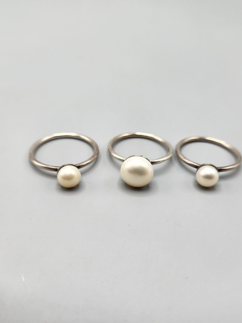 Real Pearl Ring Trio w/ Silver Bands Size 9.5 and 10